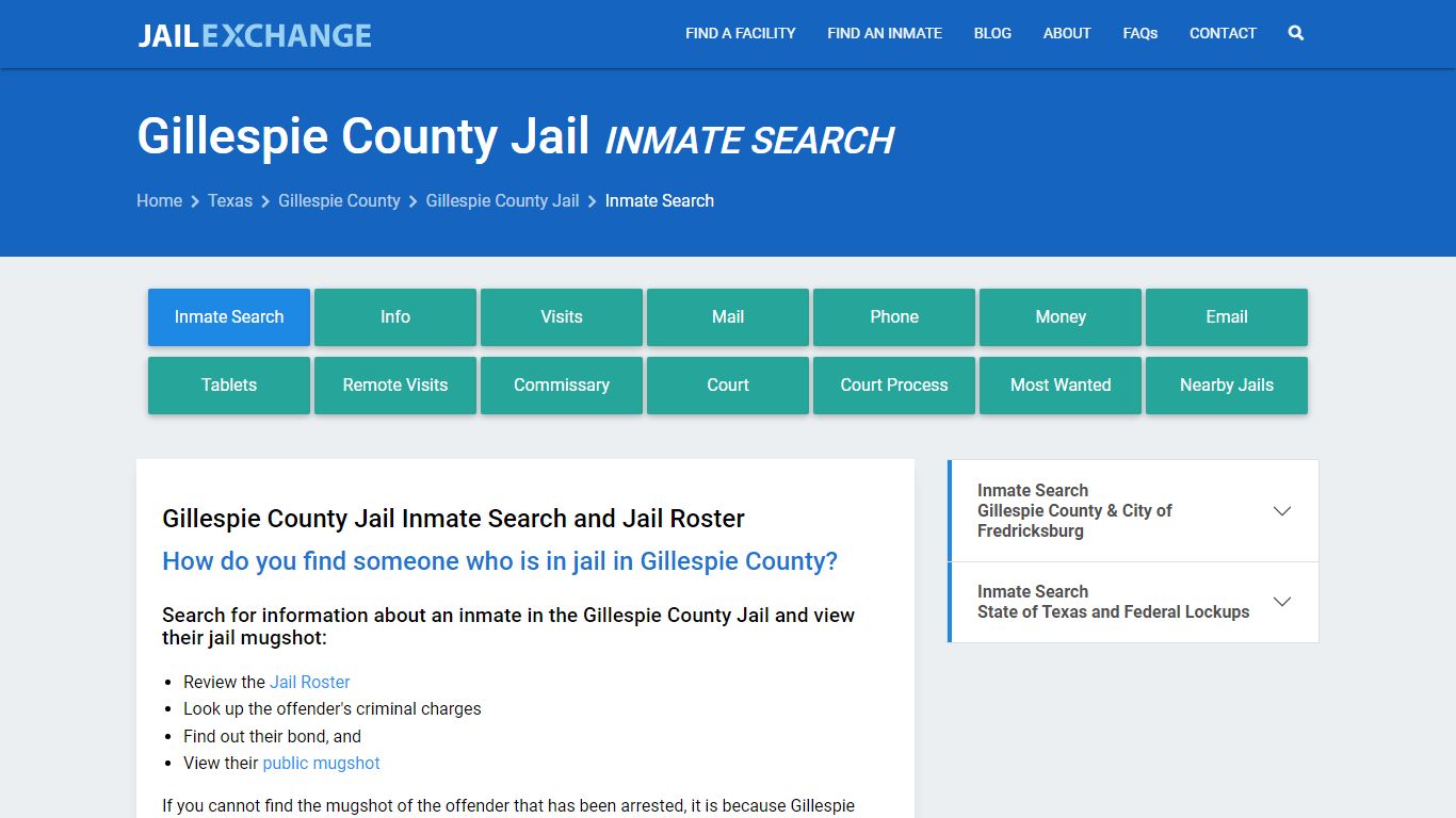 Gillespie County Jail Inmate Search - Jail Exchange